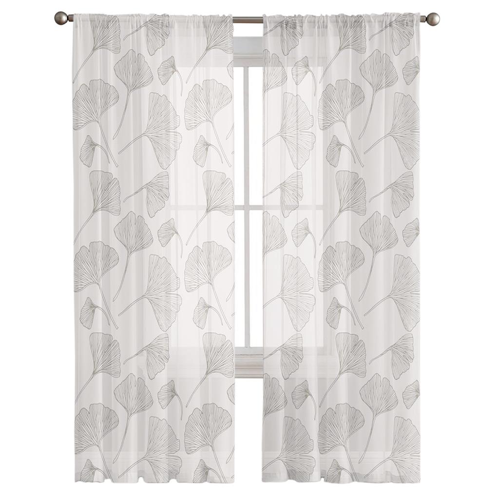 Ginkgo Leaves Texture Pink Tulle Sheer Window Curtains for Living Room Kitchen Children Bedroom Voile Hanging Curtain