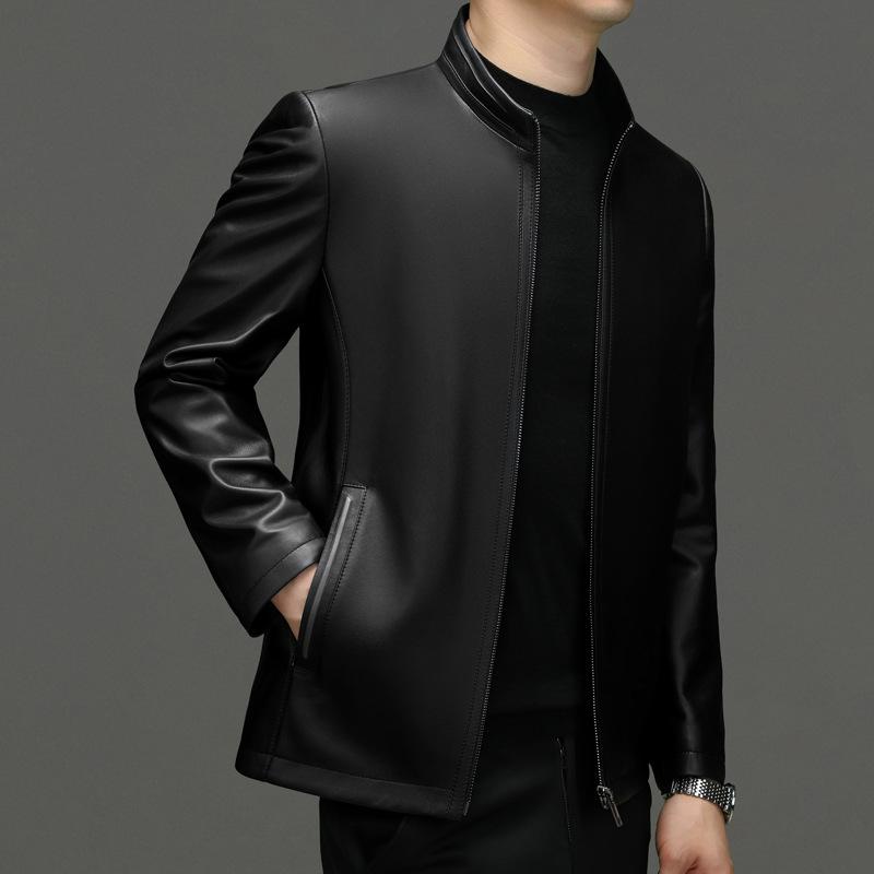 

Осень и зима Новая мужская кожаная куртка с воротником-стойкой из овчины, куртка из натуральной кожи для мужчин 195