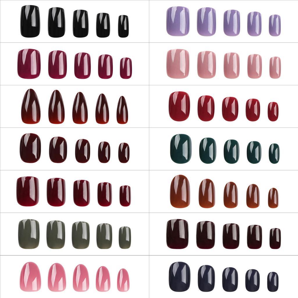 Classic Solid Color Short Nail Tips - 24 Pack Detachable & Wearable