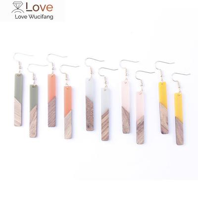 Wooden Resin Bar Dangle Drop Earrings For Women Minimalism Wood Long Bar Drops Women Jewelry Girl Gift