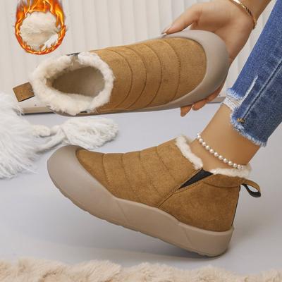 Damen Stiefeletten Plüsch Gummi Dicke Sohle Winterstiefel Outdoor Rutschfest Komfort Warm Walking Baumwollschuhe Mode Schneestiefel