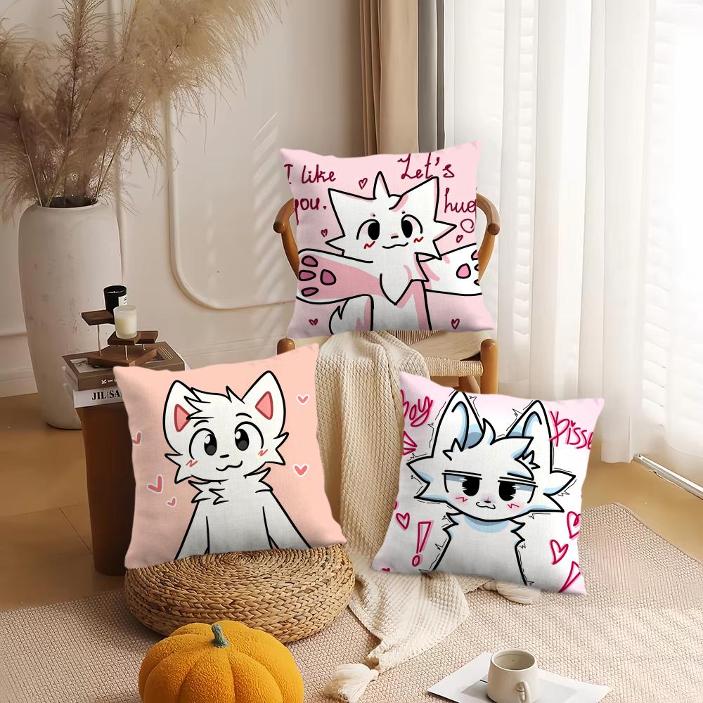 Anime Boykisser Silly Cat Cushion Cover Silky Short Plush DoubleSided Printed Pillow Case for Sofa All Seasons Home Decor Gift
