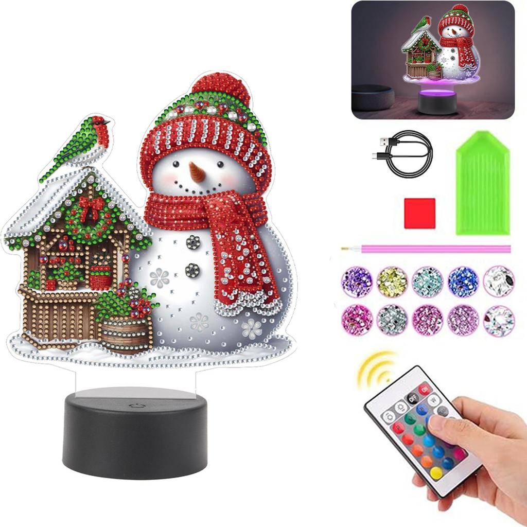 Acryl Dubbelzijdig Kerst Sneeuwpop Multifunctionele Diamant Nachtlamp Diamant Schilderen Nachtlampje Diamant Kunst Licht Ornamenten