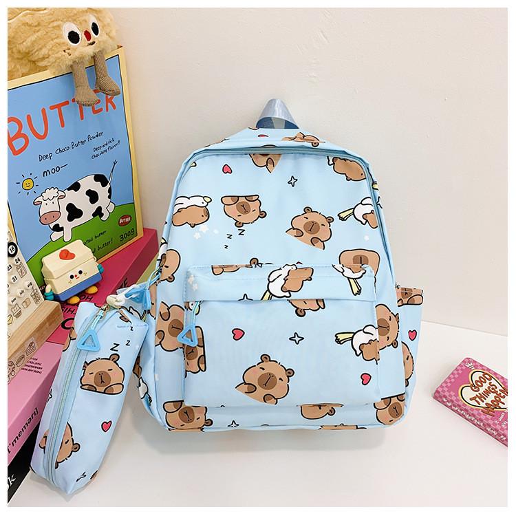 

Lightweight And Comfortable Capybara Print Kids Backpack With Pencil Bag For School