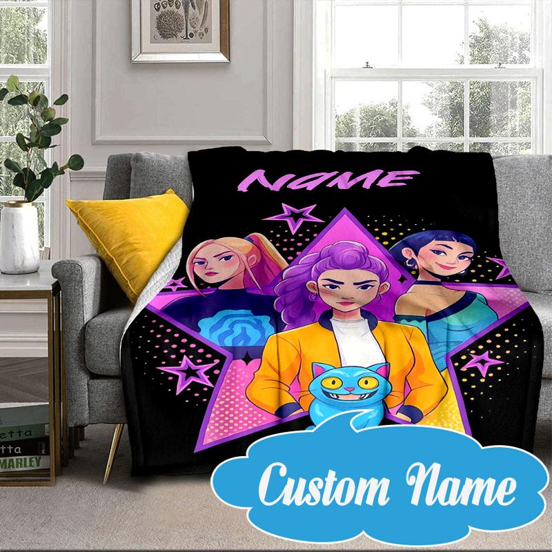 Custom Name Neon Future Heroes KPop Blanket bed sofa Blanket Flannel Blanket for Camping, Hiking, Picnic Essentials,gift for Fan family