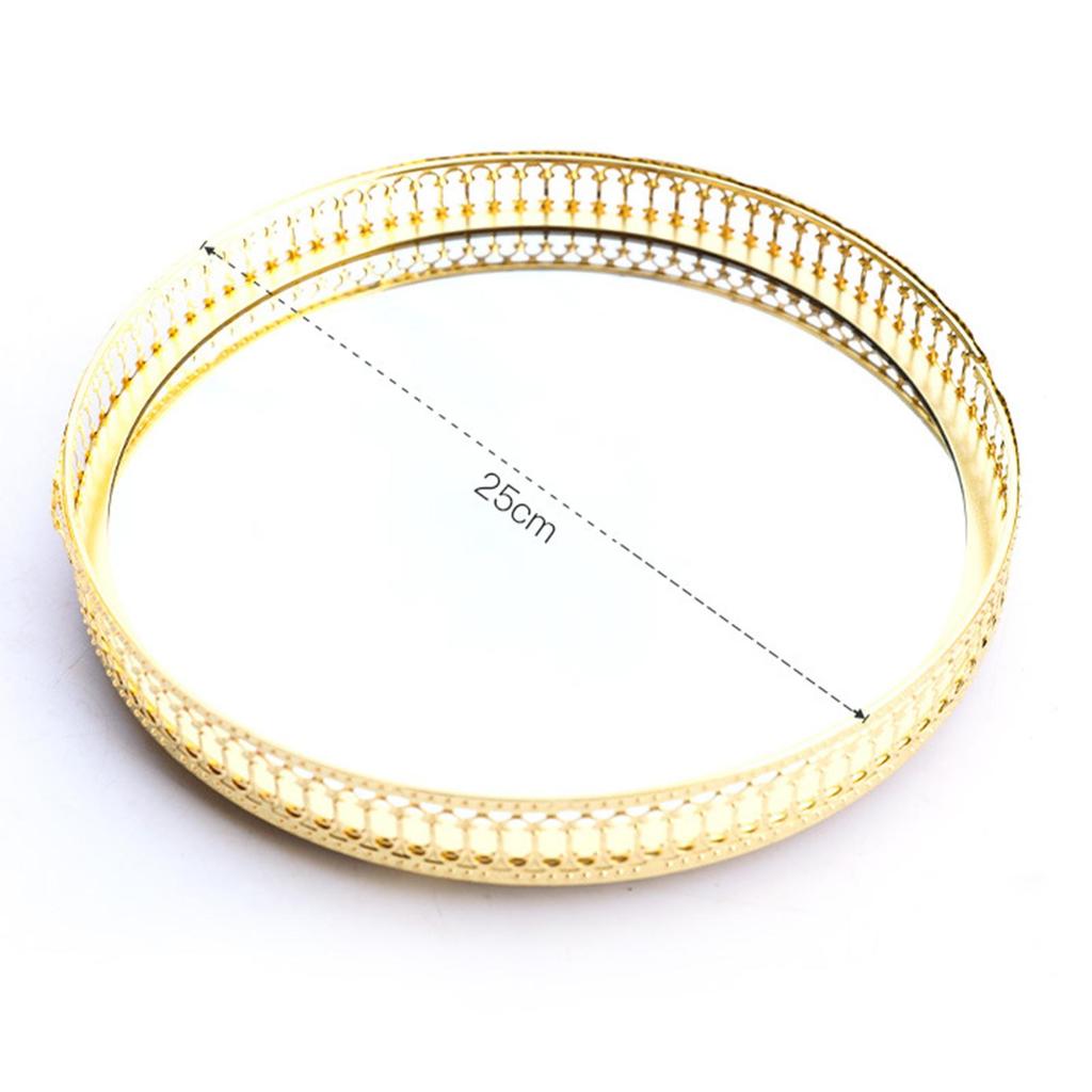 Gold Metal Mirror Base Tray Perfume Jewelry Makeup Decorative Vanity Tray