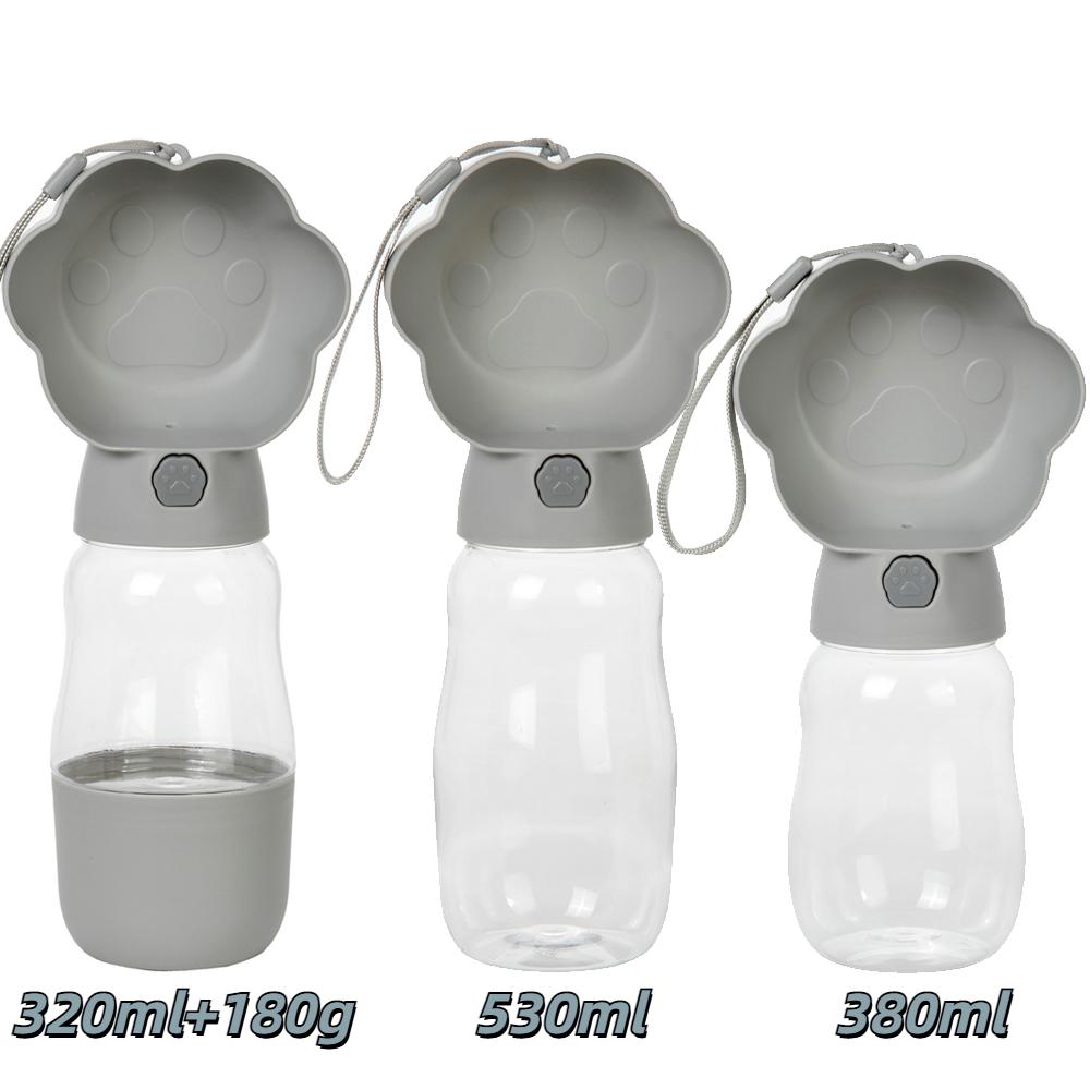 

Portable Dog Water Bottle With Food Container Small Large Dogs Cat Leakproof Drink Bowl Outdoor Water Dispenser Bulldog Supplies 380ml сірий колір