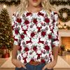 Women's Casual Christmas Print Three-Quarter Sleeve Neck Top