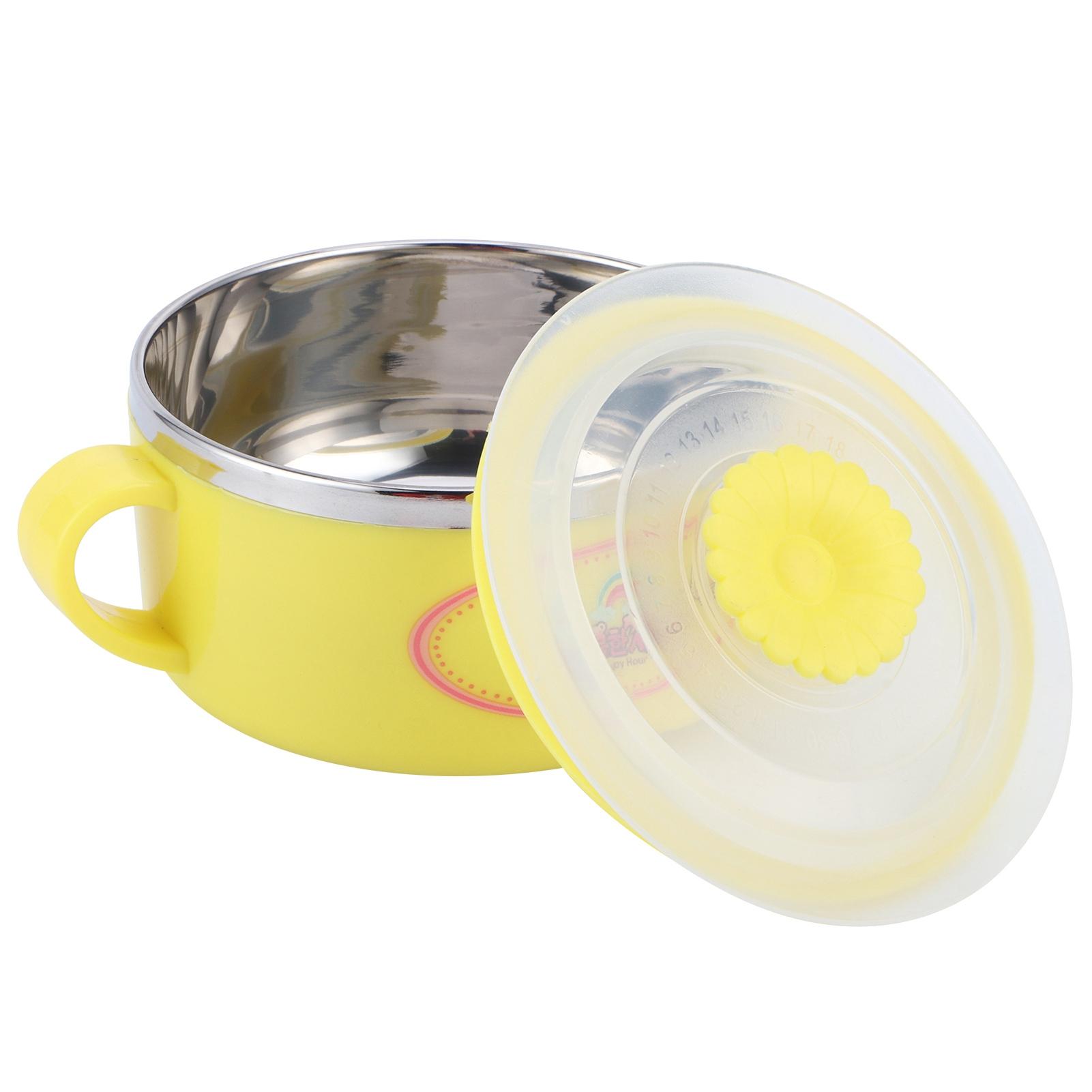 

Baby Children Bowl Cartoon 304 Stainless Steel Rice Feeding Bowl with Lid TablewareYellow жёлтый
