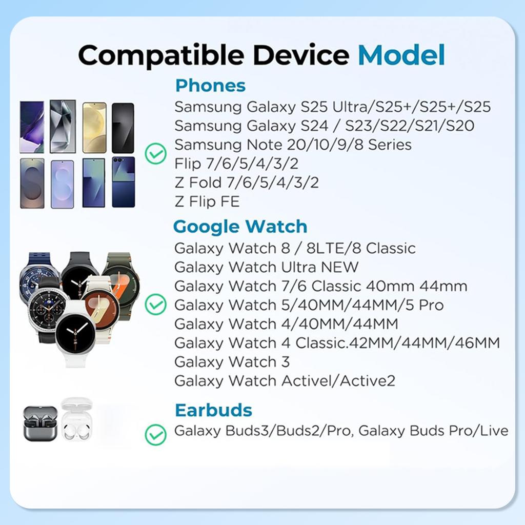 3 In 1 Wireless Charger Dual Type C Ports Fast Charging Station for Samsung S25 S24 S23 for Galaxy Watch 8 7 6 5 Pro 4 3 Buds 3