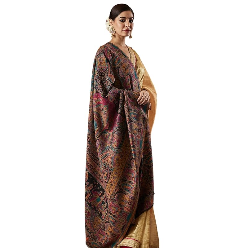 Women Surmai Kaani Wool Blend Kashmiri Shawl (Size: 101X203 CM)