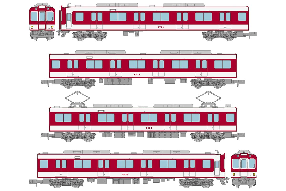 

TOMYTEC Railway Collection Kintetsu 8000 Series Early Model, New Paint with Bottom Stripe, 4-Car Set A, Diorama Supplies, Model No. 336785