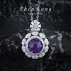 Premium Yellow Diamond Ring Pendant Set, Fire Color Explosive Fireworks Cut Aquamarine Purple Diamond Necklace Female