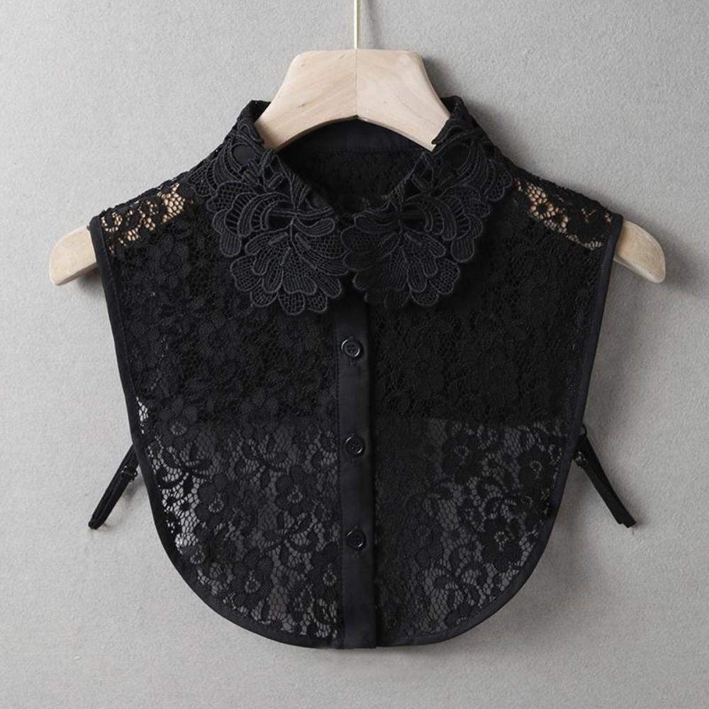 Fashion White Lace Fake Collar Black Vintage Shawl Detachable Front Tie Elegant Iris Blouse Shoulders Fake Collar Ladies