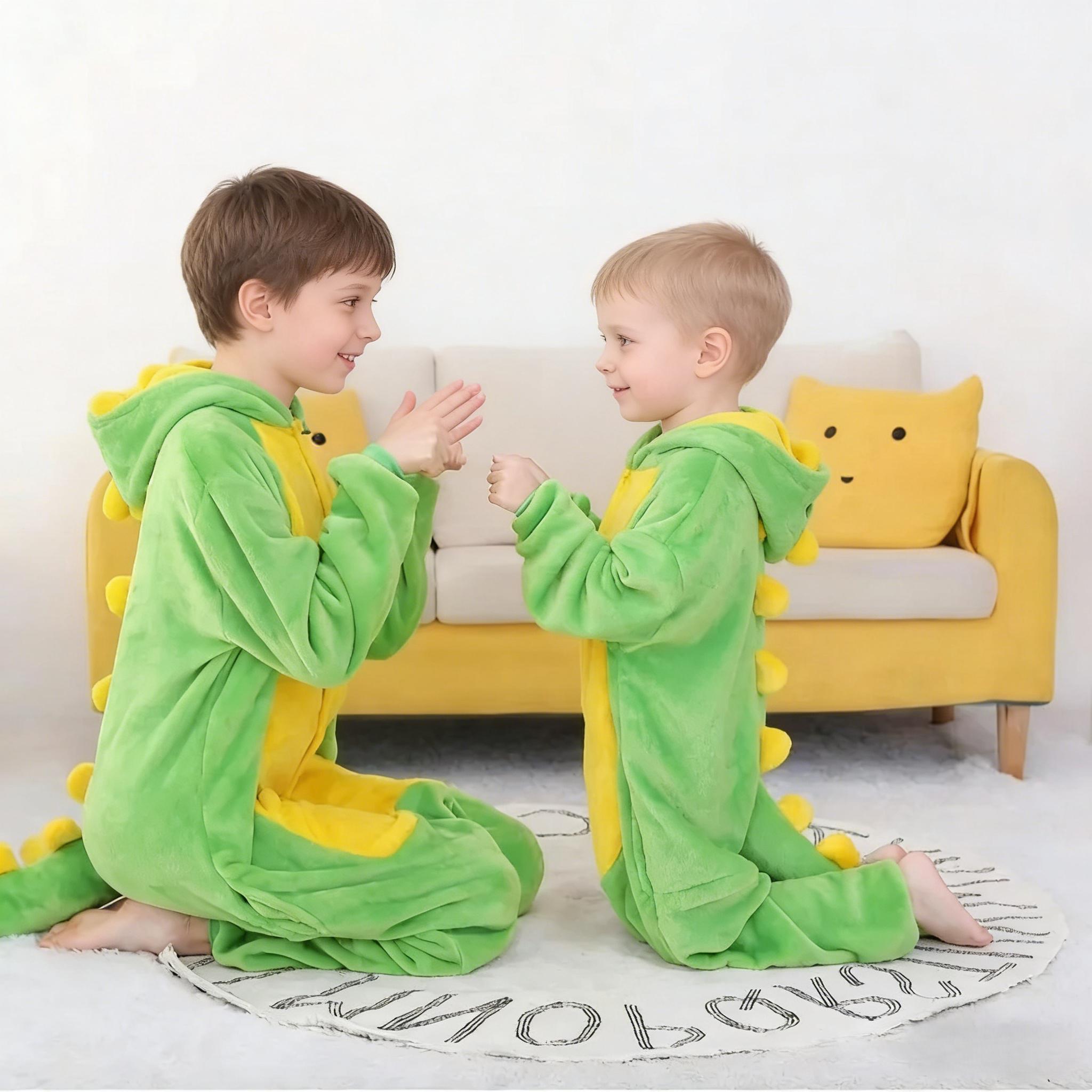 

Дитячий Милий Мультяшний Динозавр Тварина Комбінезон Осінь Зима Фланель Пара Домашній Одяг Піжама Туалетна Версія Верхній Одяг 110cm світло-зелений колір