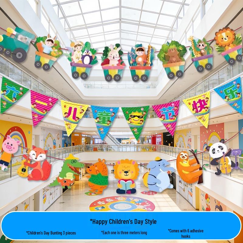 Children s Day Cartoon Banner Flags - Classroom Ceiling Decorations for June 1st Event
