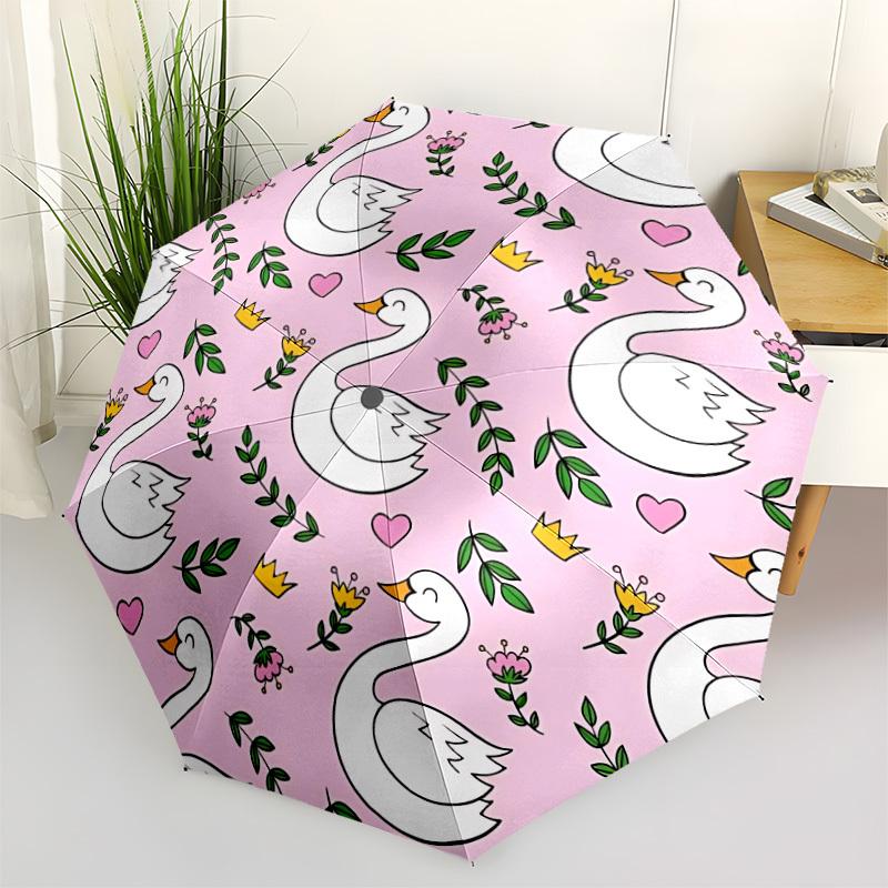 

1pc Swan Pattern Automatic Folding Umbrella - Portable Collapsible Design, 8-Rib Iron Frame, Durable Fabricyy251125003