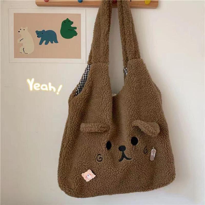 

Осінньо-Зимова Мила Сумка на Плече з Овечої Вовни - Велика Полотняна Сумка для Студентів та Шопінгу Single Bag