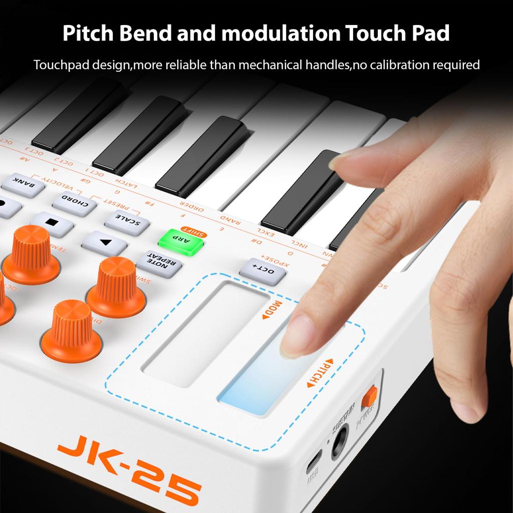 Btuty MIDI Keyboard with 2000mAh 8x4 RGB Multifunctional Mini Welocity Power 8 for Home Performance 25-Key High-Capacity Built-in Battery, Pads,