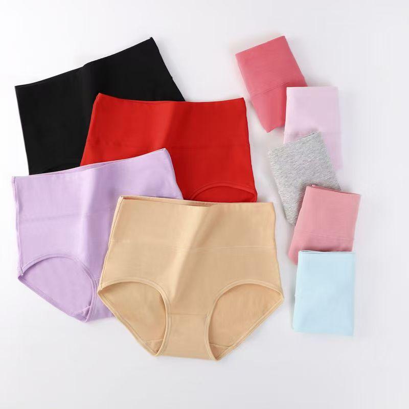 Customized Women's High-Waisted Pure Cotton Tummy Control Antibacterial Briefs - Comfortable, Breathable, Solid Color Underwear