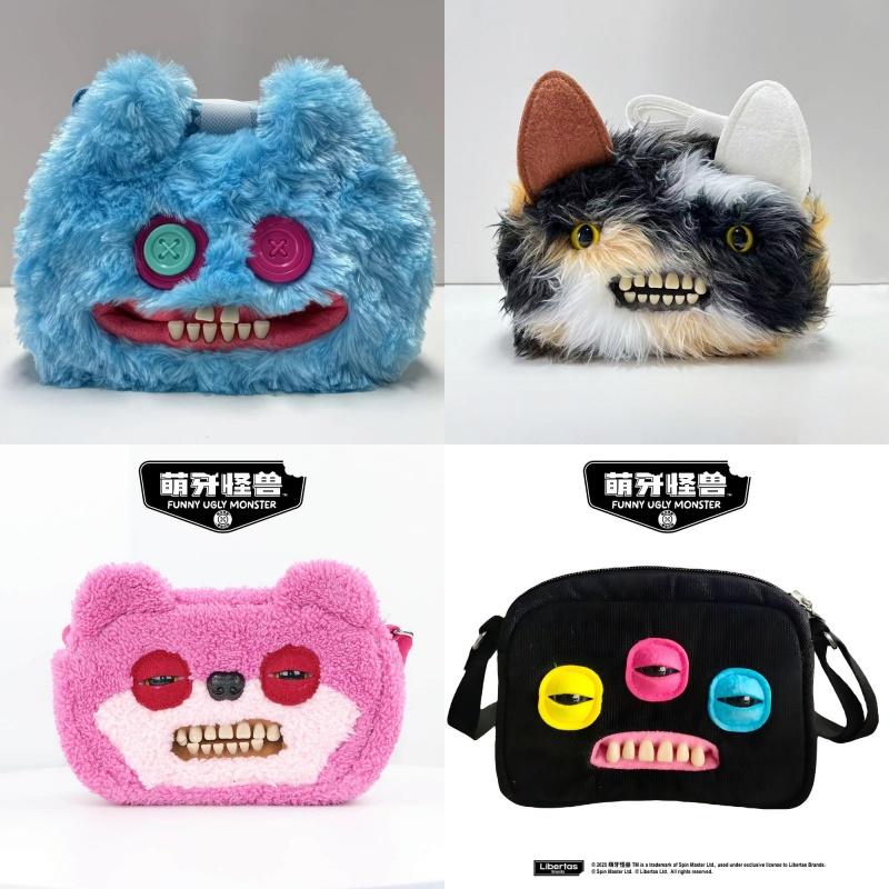 Funny Ugly Monster Creative Pink Cat Ugly Cute Plush Crossbody Bag Fashion For Adult Daily Outdoor Travel Shopping Toys