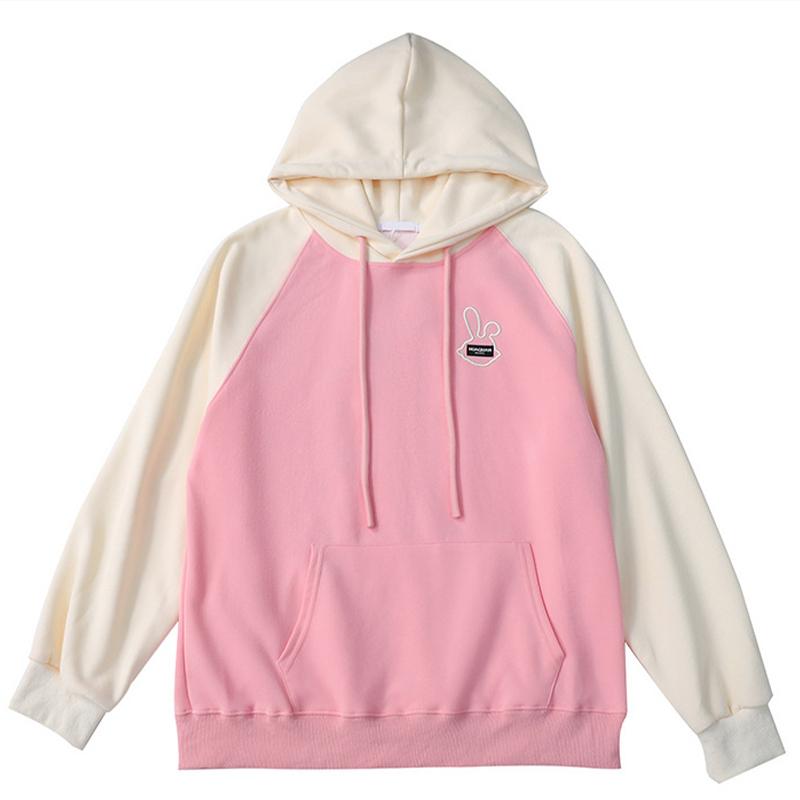 

Толстовка с капюшоном, женская куртка с вышивкой кролика, свободный повседневный топ One size розовый