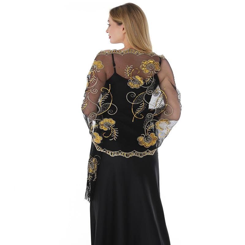 

60*190 см женские классические пайетки и палантины, прозрачный искрящийся шарф пашмина для вечернего платья шарфы с бахромой 60*190cm чёрный/золотой