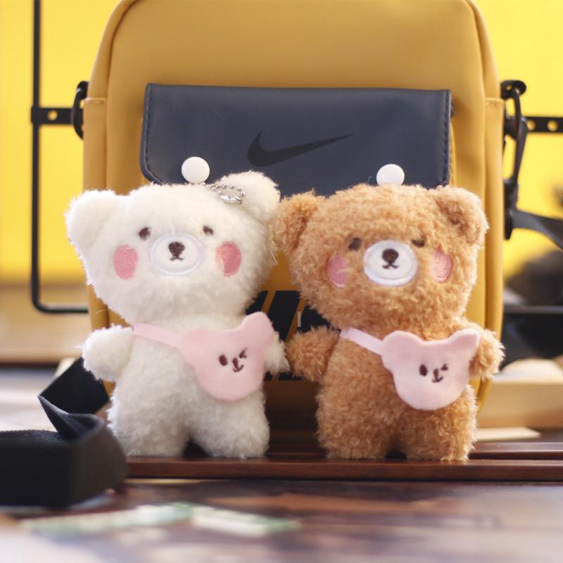 Entzückender Mini Teddybär Plüsch Schlüsselanhänger Niedlicher Kleiner Rucksackanhänger Braun und Weiß