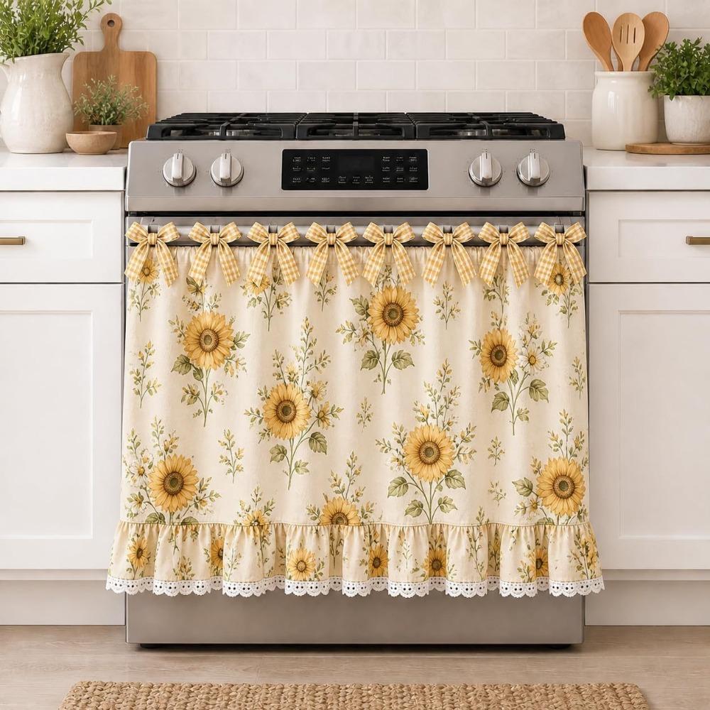 Cotton Blend Stove Cover Skirt Charming Farmhouse Stove Skirt Rustic Oven Curtain  Home