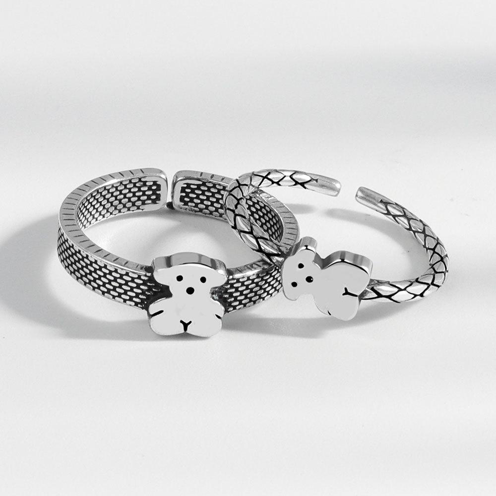 Buy Vintage Bear Ring Silver Color Retro Cute Finger Accessories ...
