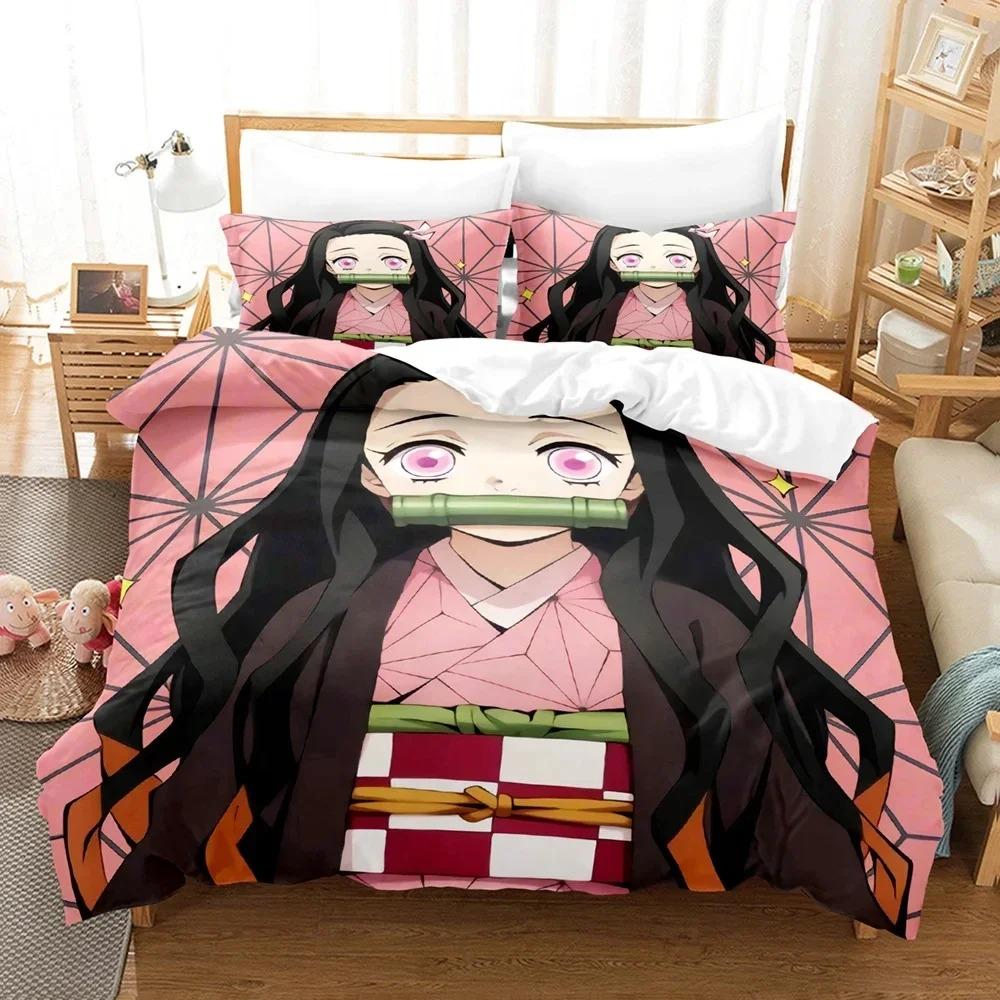 Nezuko Kamado súprava posteľnej bielizne Anime Demon Slayer Obliečka na prikrývku Posteľná bielizeň pre 1 manželku s manželskou posteľou Queen Size 3d Deti Dievča Chlapci Darček