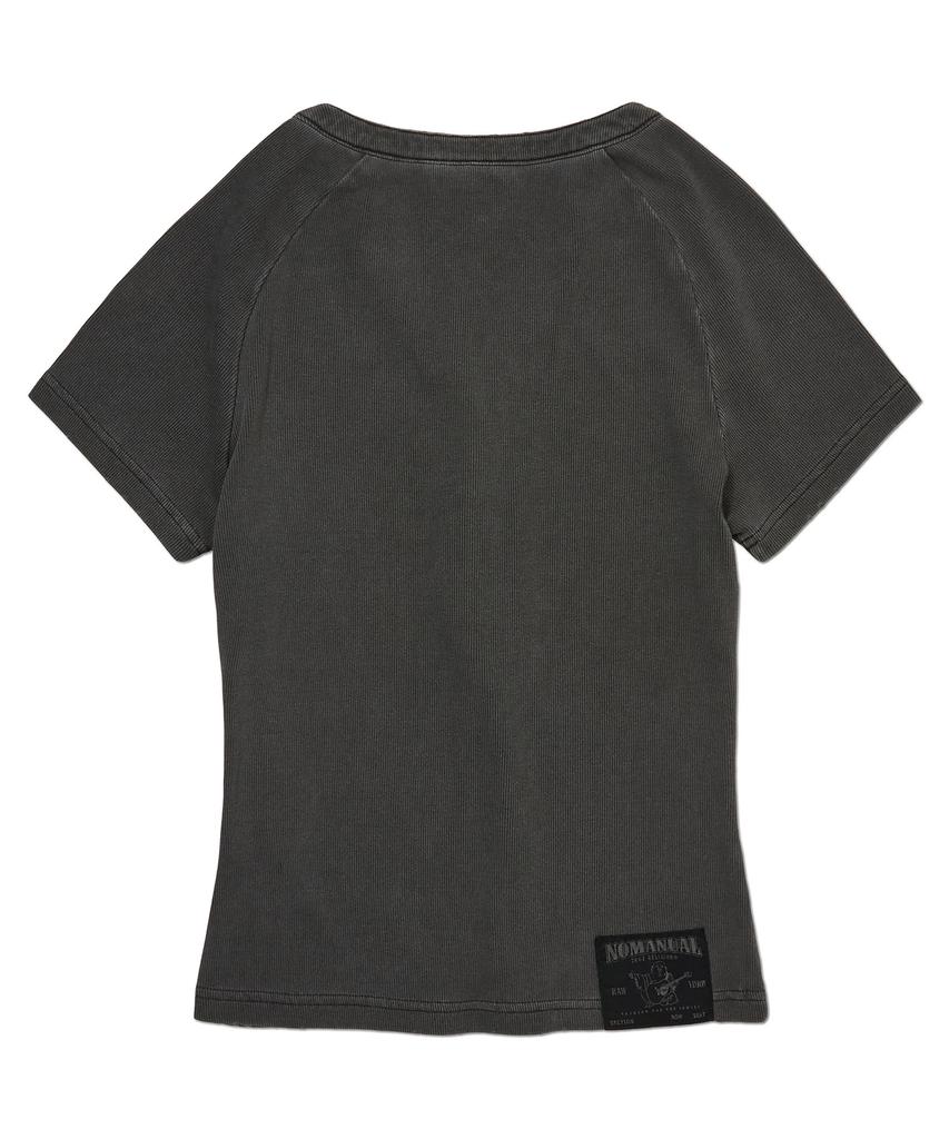 Nomaenyueol No Religion Henley Baby Tee - Washed Charcoal