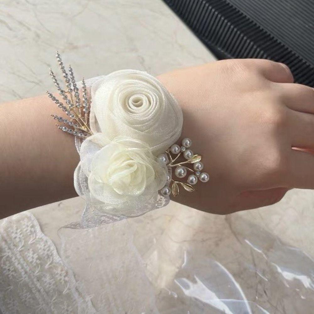 Branch Wedding Wrist Flower Bride Wrist Flower Silk Ribbon Bracelet Bridesmaid Floral Wristlet