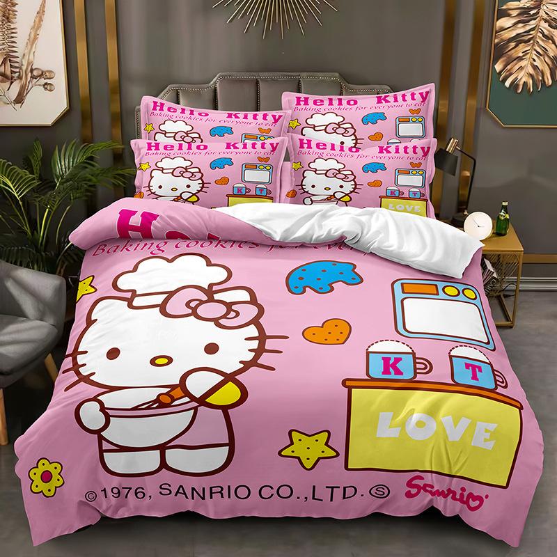 Kt Cat Series Three-Piece Set, Duvet Cover, Grinding Kit, Digital Printing Hello.