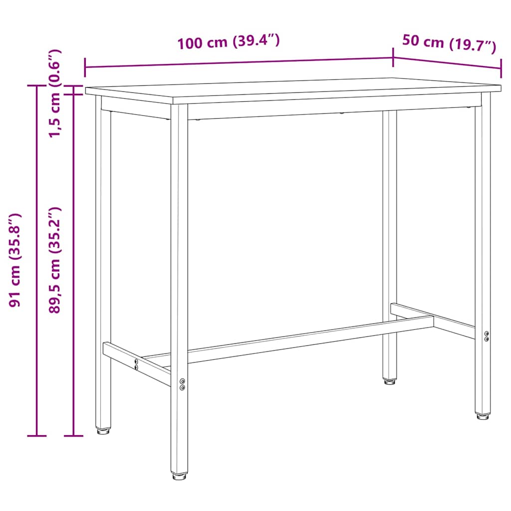 Natural Table 100 x 50 x 91 cm Engineered Wood and Steel