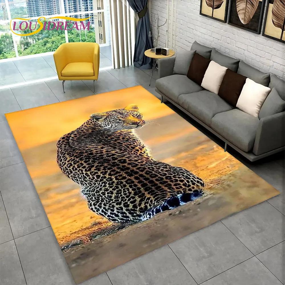 3D Leopard Gepard Tiger Löwe Wolf Bereichsteppich, Teppich für Wohnzimmer Schlafzimmer Sofa Fußmatte Dekor, Küche Rutschfeste Bodenmatte