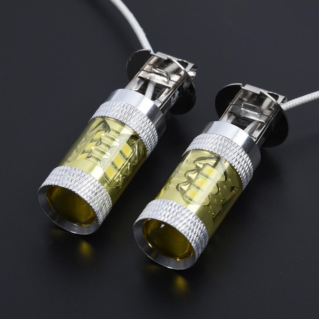 2pcs Car Auto Yellow 12-24V H3 80W 16 LED Fog Light Bulb Lamp Replacement