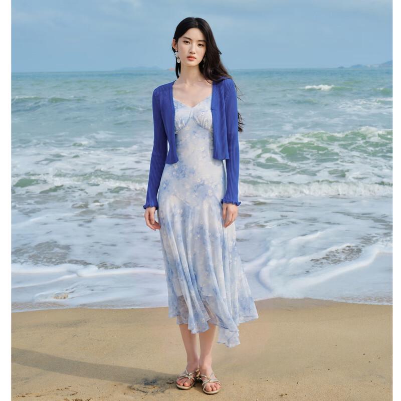 Women s Floral V-Neck Ruffle Cardigan Two-Piece Set S