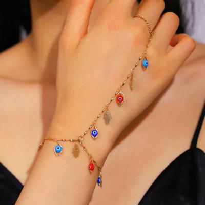 Bracelet High Saturation Dripping Glaze Blue White Eye Shape One-Piece Ring Integrated Design Bracelet Turkish Eye Symbol Bracelet