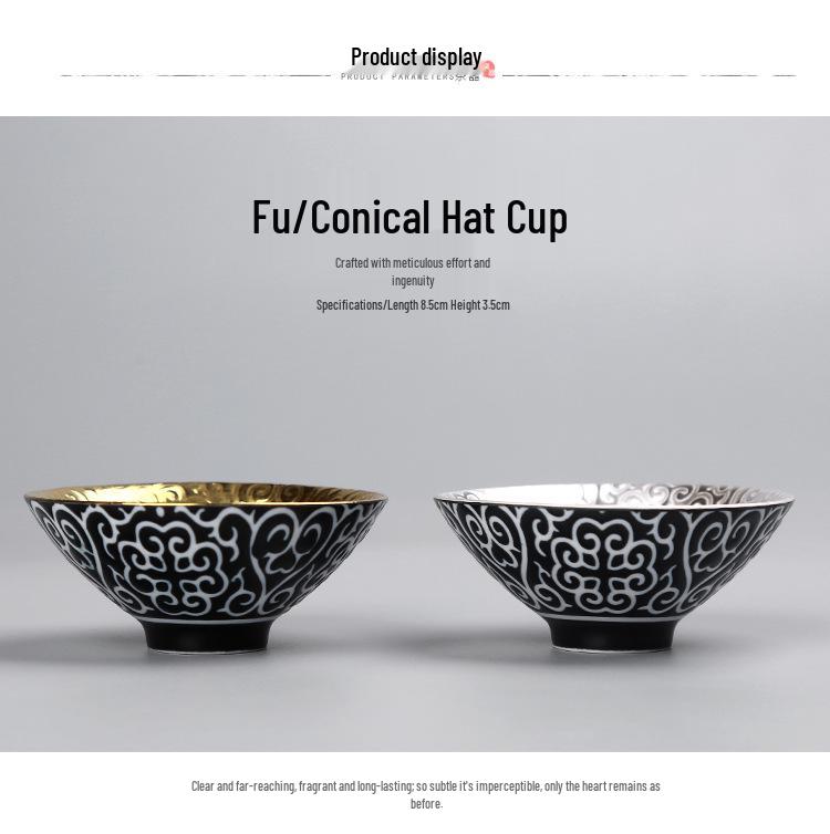 Handmade 999 Sterling Silver Gilded Jianzhan Tea Cup with Inlaid Blue and White Mushroom Cap Design for Kung Fu Tea Set.