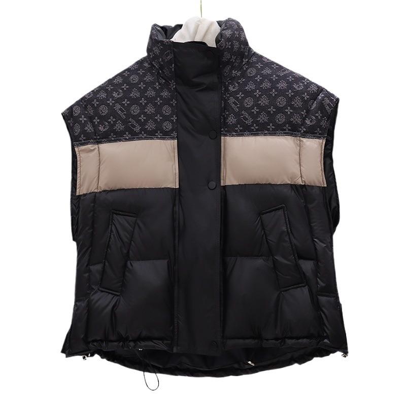 Down cotton vest women's new splicing thickened thermal cotton vest stand-up collar wear cotton vest vest jacket