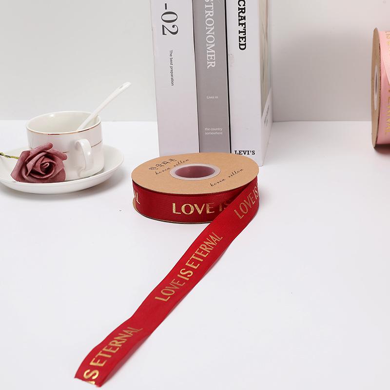 English Hot Stamping Ribbed Ribbon - 2.5cm Silk Bow for Gift, Cake, and Flower Packaging