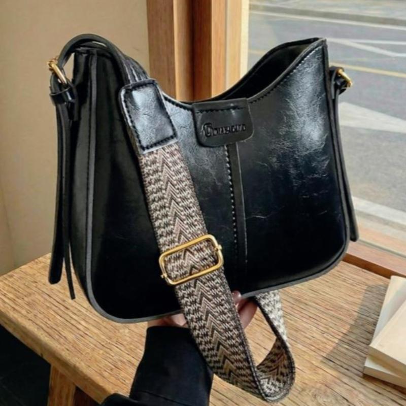 Vintage Zachte Leren Crossbody Tas Dames Hobo Schoudertas met Geweven Brede Band voor Dagelijkse Woon-werkverkeer Werk Winkelen en Reizen