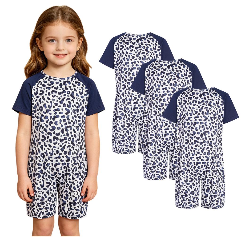 3 Peças Macacão Adaptativo Anti-Rasgo Infantil Gola Redonda Manga Curta Estampado com Zíper Invisível nas Costas para Meninos Meninas com Necessidades Especiais