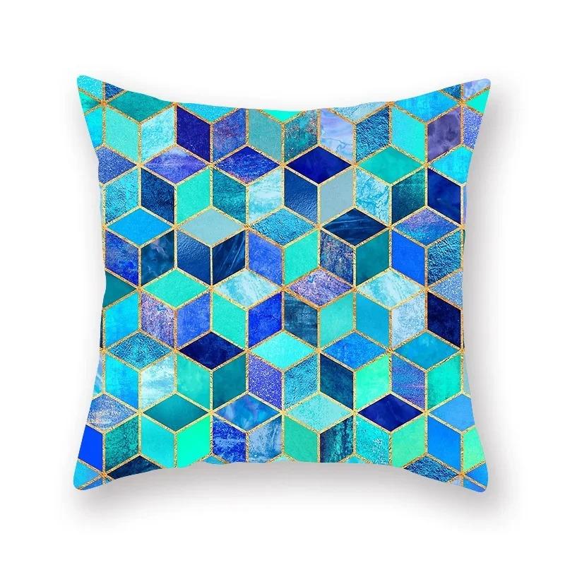 Abstract Geometric Pillowcase Flowers Leaves Teal Sofa Car Bedroom Home Decor Pillow Cushion Cover