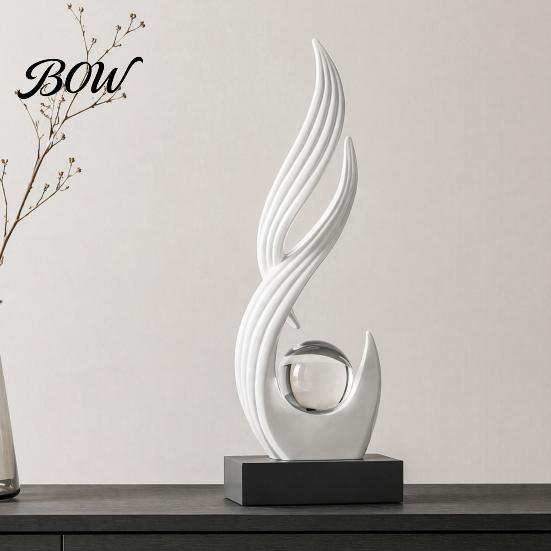 Elegant Craftsmanship Statue Abstract Decorative Sculpture with Clear Crystal Ball, Modern Flowing Curve Tabletop Decor Ball Table Centerpiece