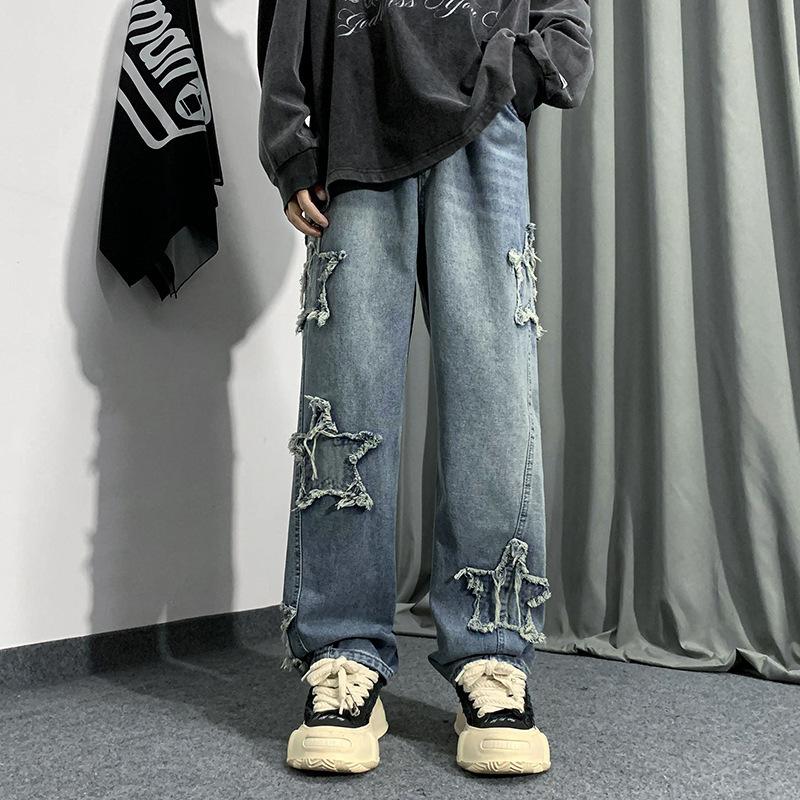 

JYL Men s Star Jeans Spring Hong Kong Style Loose Straight Hiphop Denim Pants 3XL безодня
