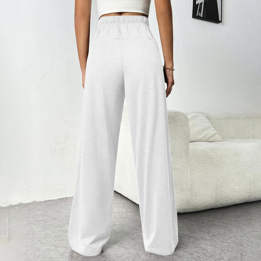 Damen Elastische Taille Hose mit Seitentaschen Fleecegefüttert Dicke Weite Beine Jogginghose Einfarbige Gerade geschnitten