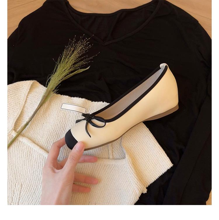 Cowhide version~ Silver leather inner height increase square head ballet French Mary Jane shoes bow single shoes women's flat bottom