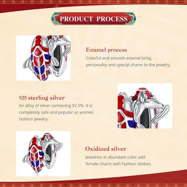 BAMOER 925 Sterling Silver Chinese New Year Series Red Enamel Lion Dancing Hanging Bead for Women Bracelet and Necklace